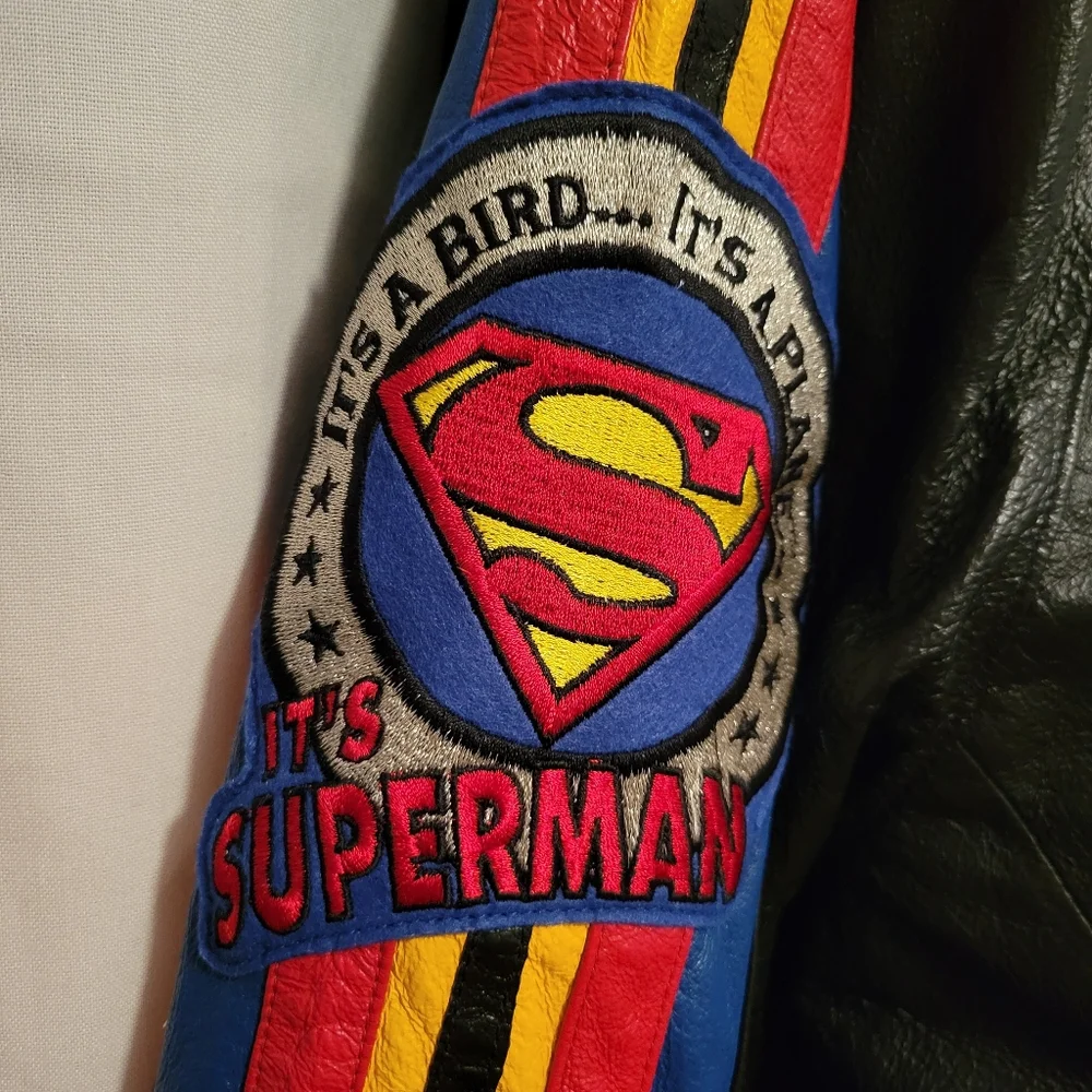 Vintage 2003 Warner Bros. Superman Man Of Steel Black Leather Jacket - Picture 3 of 9